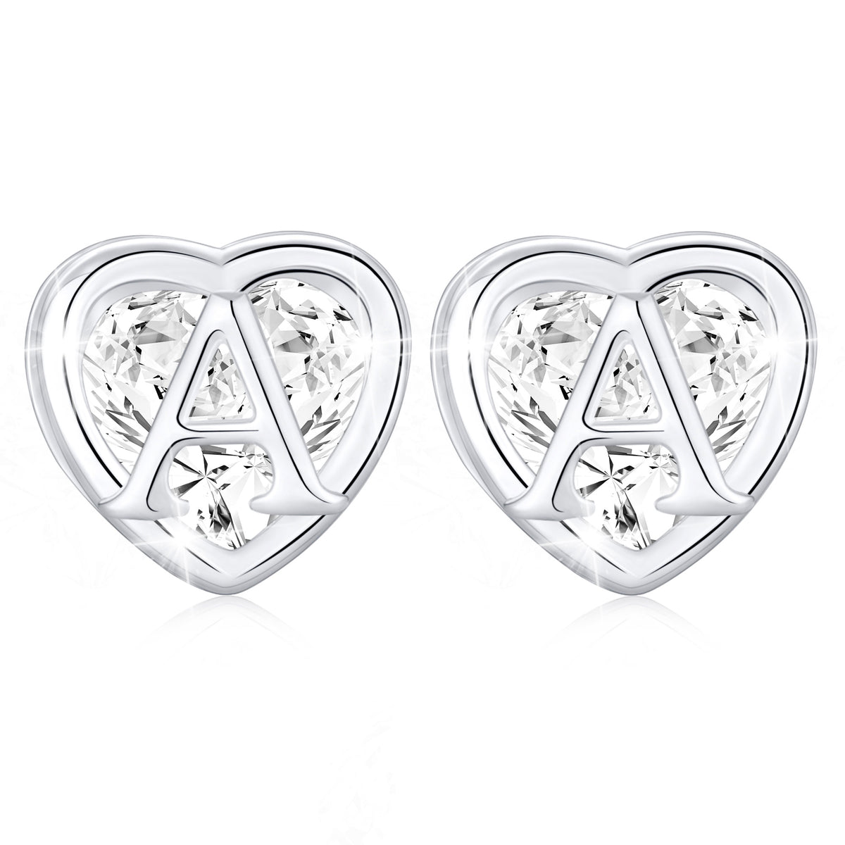 18K White Gold Plated Love Heart Initial Stud Earrings for Women Girls Kid Teen Mom Girlfriend CZ Hypoallergenic S925 Sterling Silver Letter A Earrings Birthday Mother's Day Jewelry Gifts for Her