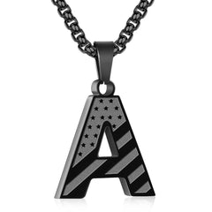 APSVO Black Initial Necklaces for Men Boys Stainless Steel American Flag Letter A Pendent Chain Birthday Christmas Jewelry Gifts Teen Boyfriend Son Dad Adults Stocking Stuffers for Kids Age