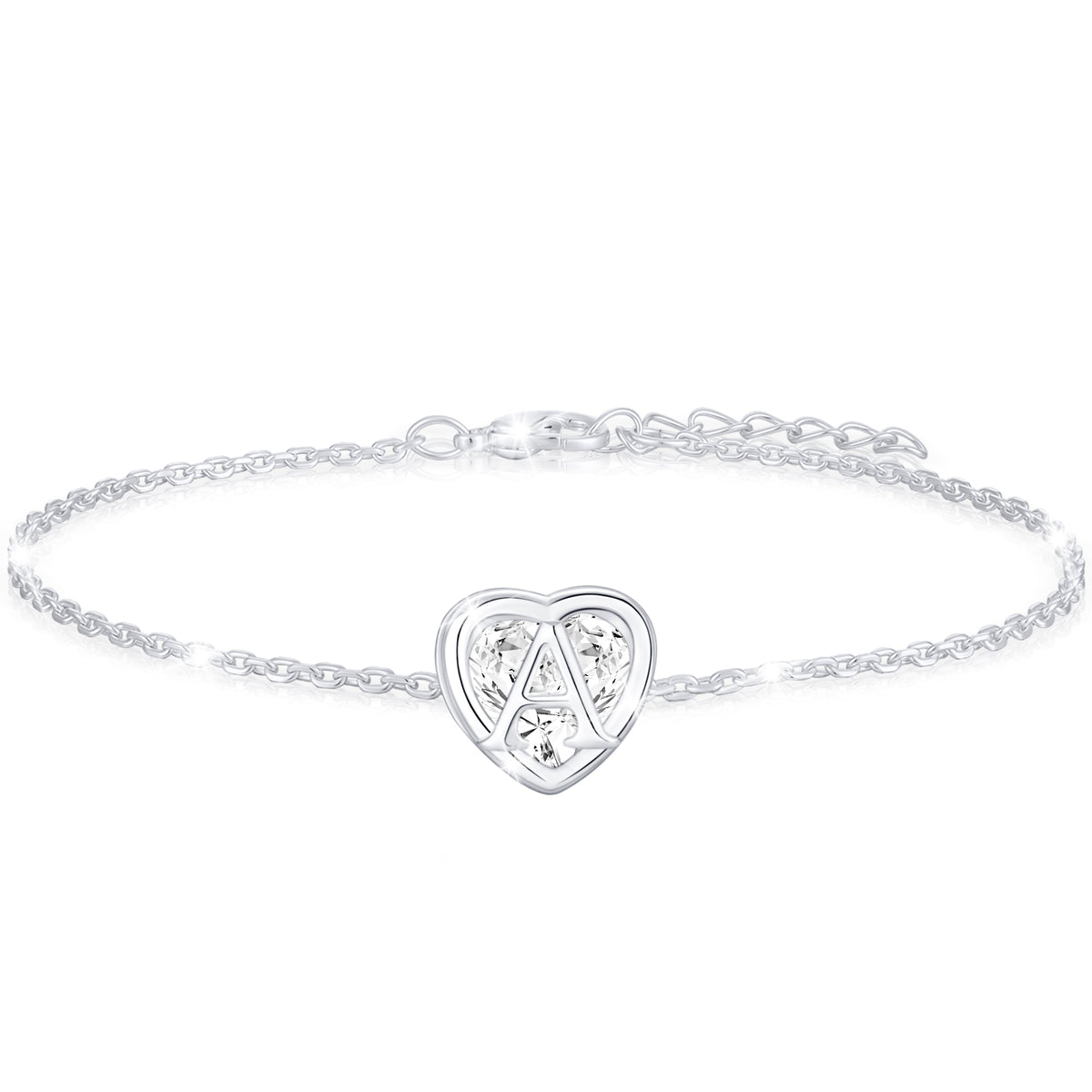APSVO 18K White Gold Plated Love Heart Initial Bracelets for Women Girls CZ S925 Sterling Silver Letter A Bracelet Wedding Birthday Jewelry Gifts Ideas Teen Mom Wife Daughter Sister Kids Age