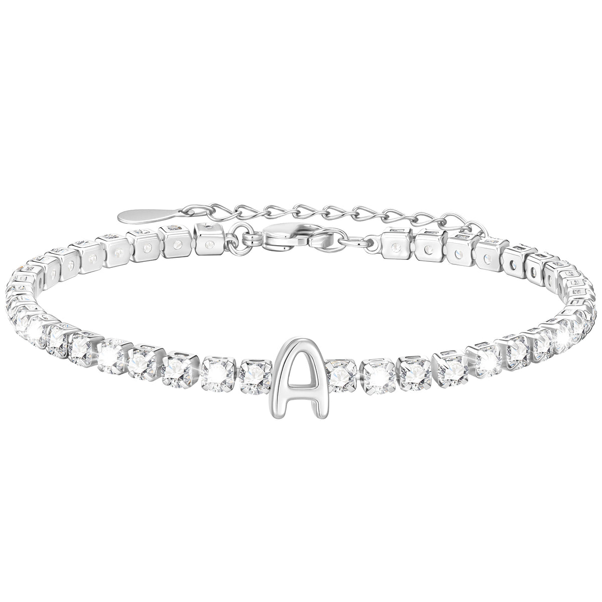 LUNVKY S925 Sterling Silver Plated Tennis Initial Bracelets for Women CZ Letter A Bracelet Birthday Mothers Day Graduation Jewelry Gifts Teen Mom Her Adult Wife Daughter Sister Age Ideas