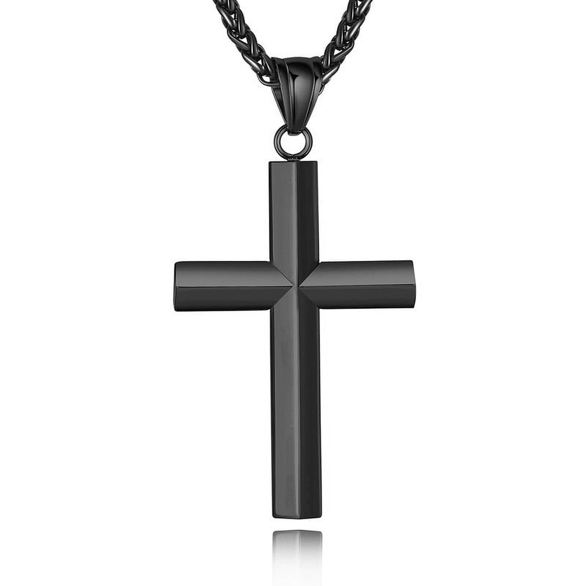 APSVO Black Cross Necklaces for Men Boys Stainless Steel Cross Pendant Chain Catholic Religious Christian Birthday Jewelry Gifts Ideas Dad Husband Tween Son Preteen Brother Teen Kids Age 18 Inch