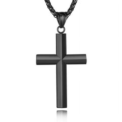 APSVO Black Cross Necklaces for Men Boys Stainless Steel Cross Pendant Chain Catholic Religious Christian Birthday Jewelry Gifts Ideas Dad Husband Tween Son Preteen Brother Teen Kids Age 18 Inch