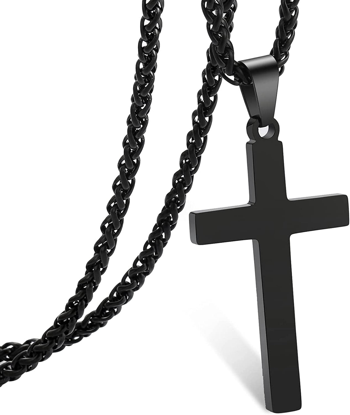 APSVO Black Cross Necklaces for Men Boys Stainless Steel Cross Pendant Chain Catholic Religious Christian Birthday Jewelry Gifts Ideas Dad Husband Tween Son Boyfriend Preteen Brother Teen Kids Age