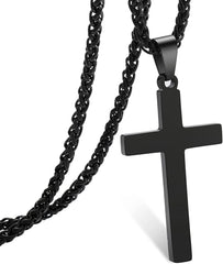 APSVO Black Cross Necklaces for Men Boys Stainless Steel Cross Pendant Chain Catholic Religious Christian Birthday Jewelry Gifts Ideas Dad Husband Tween Son Boyfriend Preteen Brother Teen Kids Age