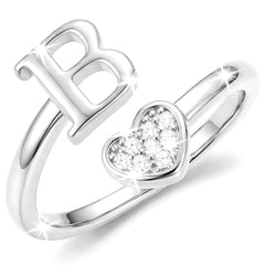 Silver-Open Love Heart Letter Ring-B