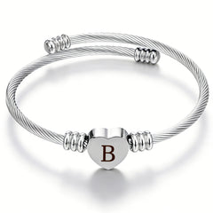 LUNVKY Silver Love Heart Initial Bracelets for Women Letter A Open Cuff Bracelet Birthday Graduation Jewelry Gifts Teen Her Daughter Mom Girlfriend Wife Age Ideas