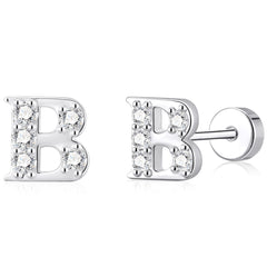 LUNVKY 18K White Gold Plated Initial Stud Earrings for Women Letter A Flat Back CZ Hypoallergenic S925 Sterling Silver Post Earrings Birthday Graduation Jewelry Gifts Teen Her Mom Wife Age