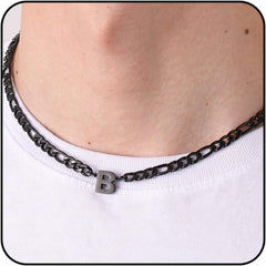 APSVO Initial A-Z Black Figaro Link Chain Necklaces for Men boys Stainless Steel Letter Pendant Chain Birthday Jewelry Gifts Ideas Dad Husband Tween Son Boyfriend Preteen Brother Teen Kids Age