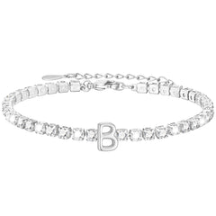 LUNVKY S925 Sterling Silver Plated Tennis Initial Bracelets for Women CZ Letter A Bracelet Birthday Mothers Day Graduation Jewelry Gifts Teen Mom Her Adult Wife Daughter Sister Age Ideas