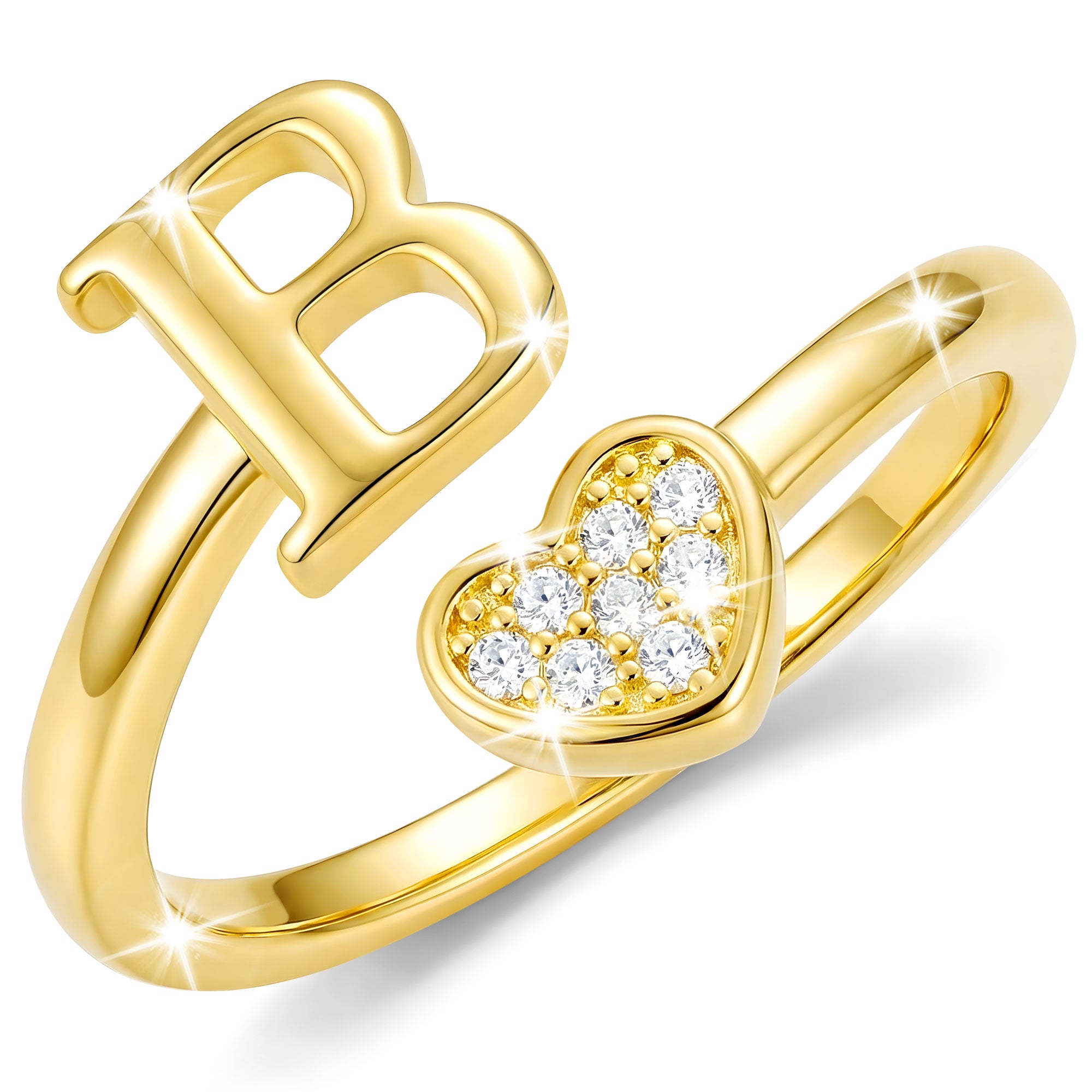 Gold-Open Love Heart Letter Ring-B