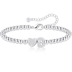 APSVO S925 Sterling Silver Plated Love Heart Initial Bracelet for Women Girls CZ Letter A Beaded Bracelet Birthday Graduation Jewelry Gifts Teen Mom Her Adults Wife Kids Age Ideas