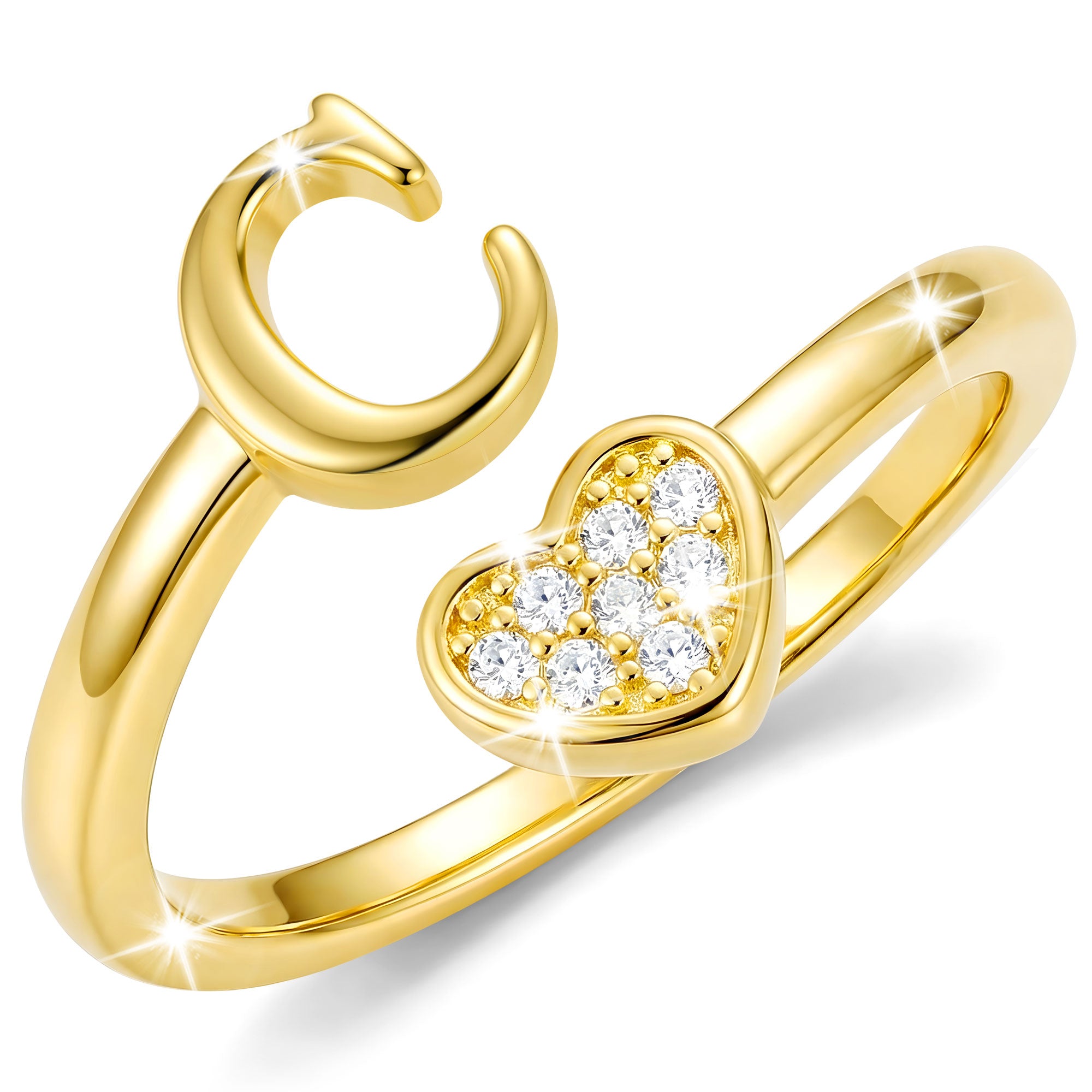 Gold-Open Love Heart Letter Ring-C