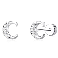 LUNVKY 18K White Gold Plated Initial Stud Earrings for Women Letter A Flat Back CZ Hypoallergenic S925 Sterling Silver Post Earrings Birthday Graduation Jewelry Gifts Teen Her Mom Wife Age