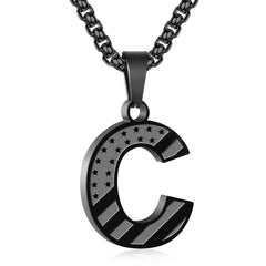APSVO Black Initial Necklaces for Men Boys Stainless Steel American Flag Letter A Pendent Chain Birthday Christmas Jewelry Gifts Teen Boyfriend Son Dad Adults Stocking Stuffers for Kids Age