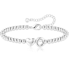 APSVO S925 Sterling Silver Plated Love Heart Initial Beaded Bracelet for Women Letter A Bead Birthday Graduation Jewelry Gifts Teen Mom Her Girlfriend Daughter Wife Age Ideas