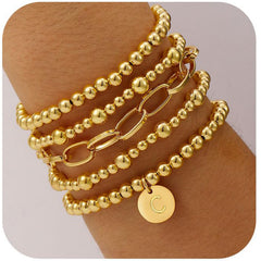 APSVO 18K Gold Plated Initial Beaded Bracelets for Women Charms Stackable Letter A Chain Bracelet Set Xmas Birthday Christmas Jewelry Gifts Teen Mom Female Wife Girlfriend Adults Stocking Stuffers