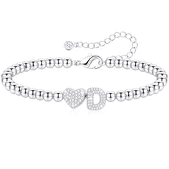 APSVO S925 Sterling Silver Plated Love Heart Initial Bracelet for Women Girls CZ Letter A Beaded Bracelet Birthday Graduation Jewelry Gifts Teen Mom Her Adults Wife Kids Age Ideas