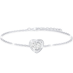 APSVO 18K White Gold Plated Love Heart Initial Bracelets for Women Girls CZ S925 Sterling Silver Letter A Bracelet Wedding Birthday Jewelry Gifts Ideas Teen Mom Wife Daughter Sister Kids Age