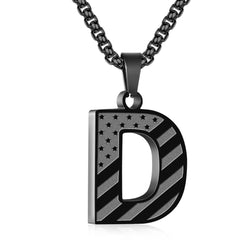 APSVO Black Initial Necklaces for Men Boys Stainless Steel American Flag Letter A Pendent Chain Birthday Christmas Jewelry Gifts Teen Boyfriend Son Dad Adults Stocking Stuffers for Kids Age