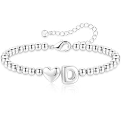 APSVO S925 Sterling Silver Plated Love Heart Initial Beaded Bracelet for Women Letter A Bead Birthday Graduation Jewelry Gifts Teen Mom Her Girlfriend Daughter Wife Age Ideas