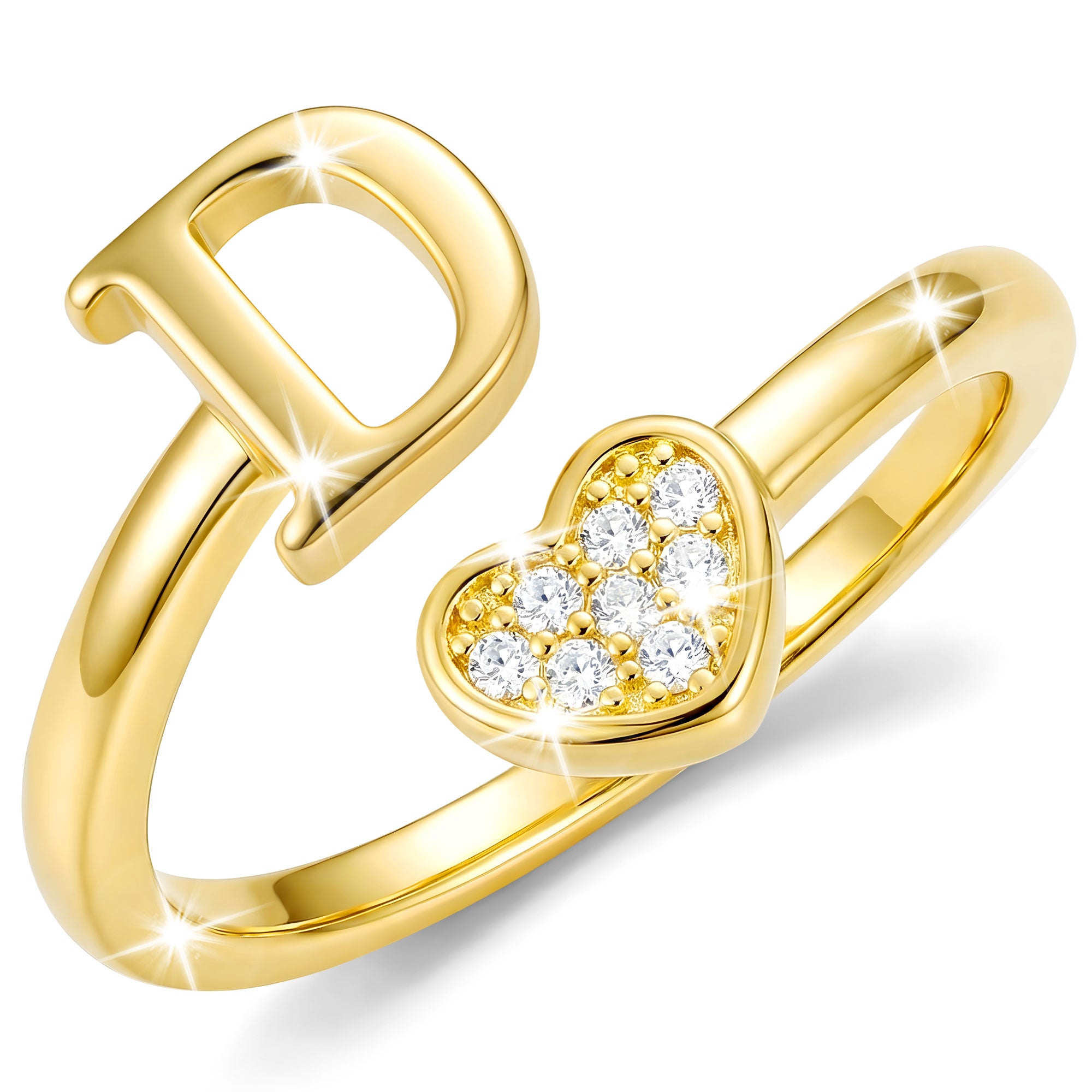 Gold-Open Love Heart Letter Ring-D