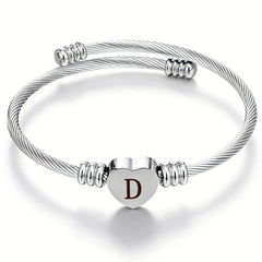 LUNVKY Silver Love Heart Initial Bracelets for Women Letter A Open Cuff Bracelet Birthday Graduation Jewelry Gifts Teen Her Daughter Mom Girlfriend Wife Age Ideas