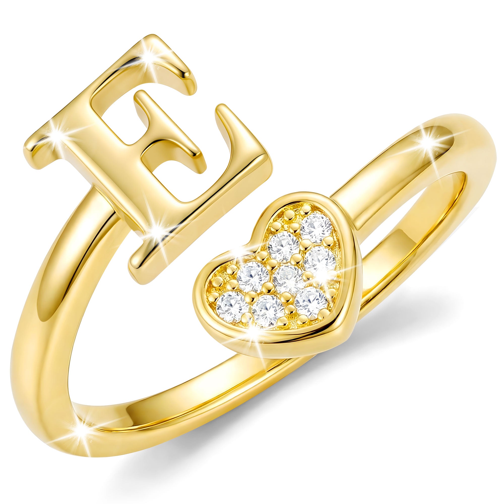 Gold-Open Love Heart Letter Ring-E