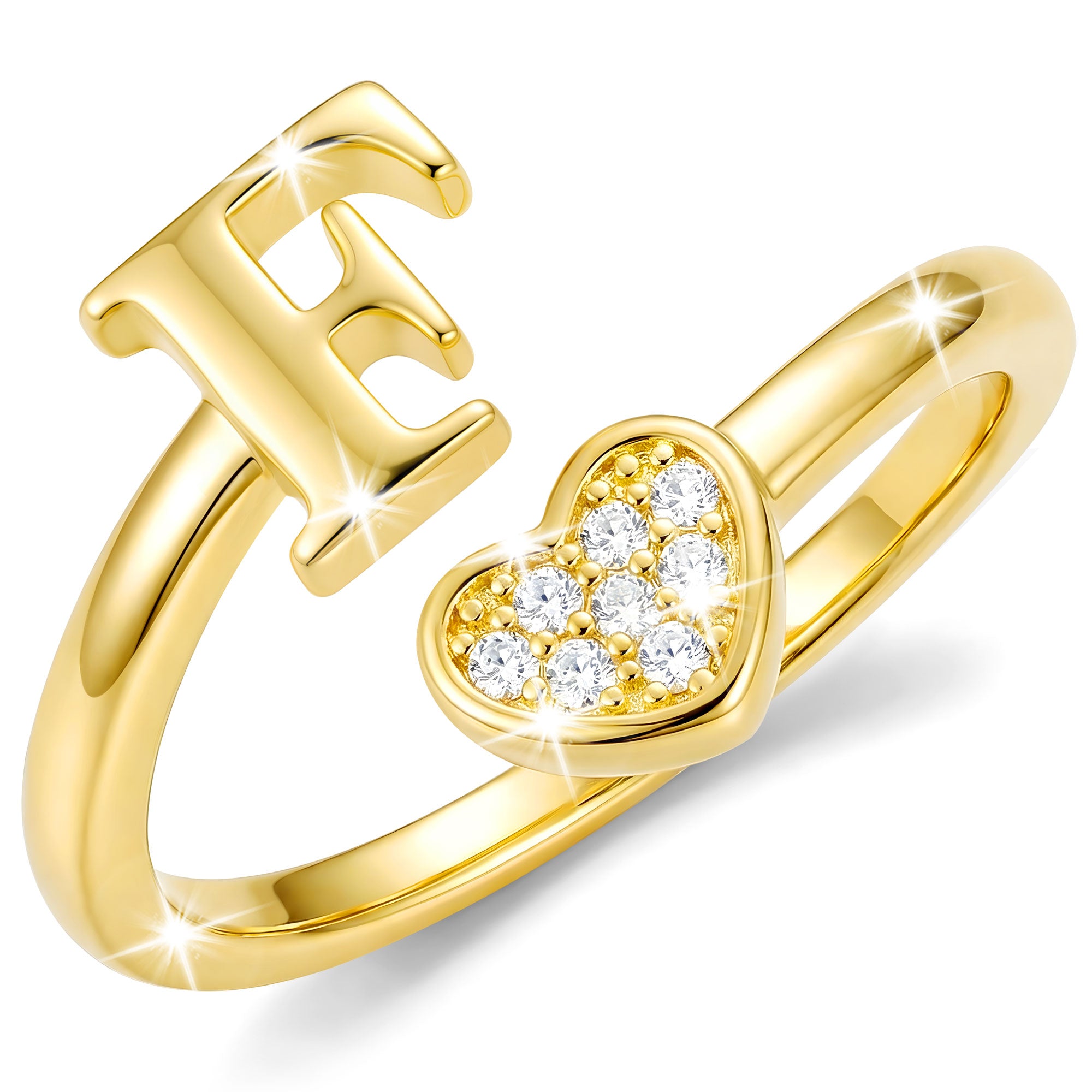 Gold-Open Love Heart Letter Ring-F