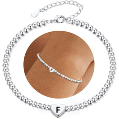 LUNVKY S925 Sterling Silver Plated Love Heart Initial Bracelet for Women Letter A Beaded Bracelet Birthday Graduation Jewelry Gifts Teen Mom Her Girlfriend Daughter Wife Age Ideas
