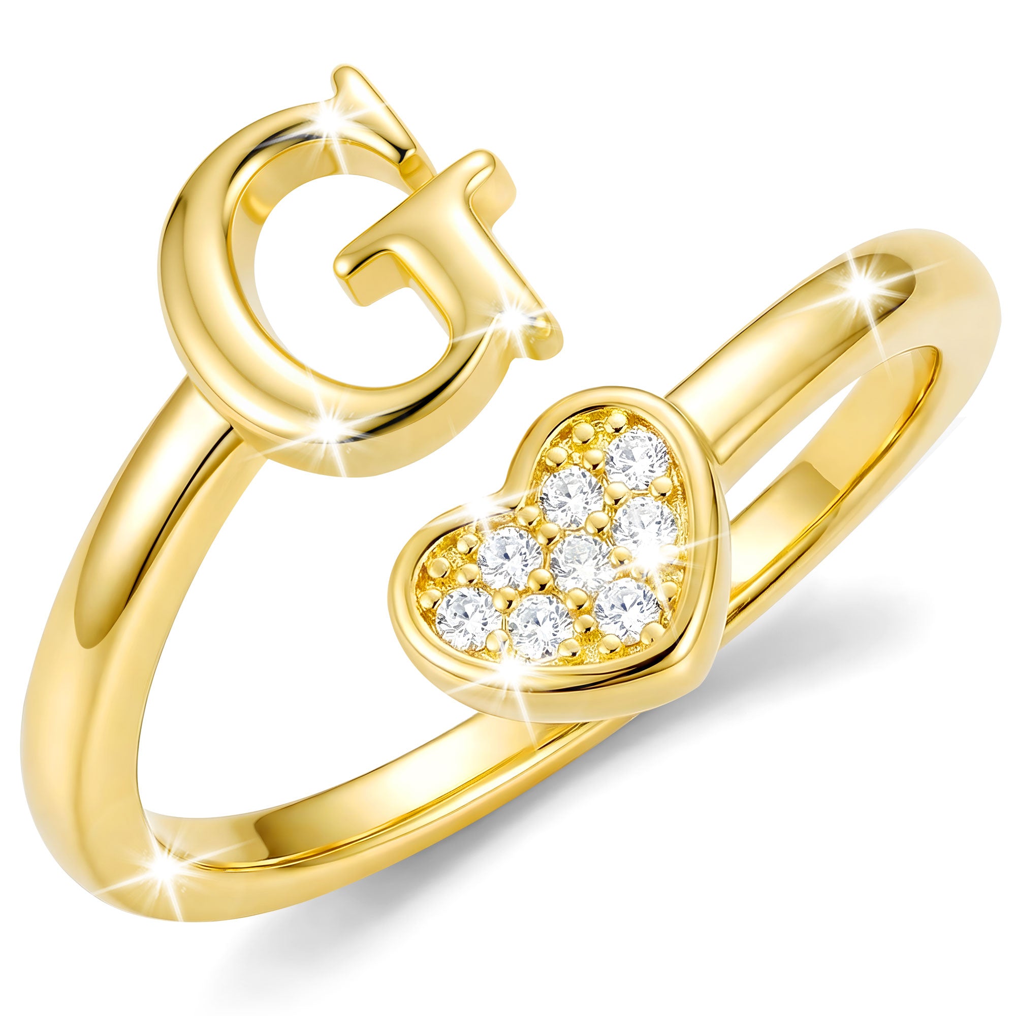 Gold-Open Love Heart Letter Ring-G