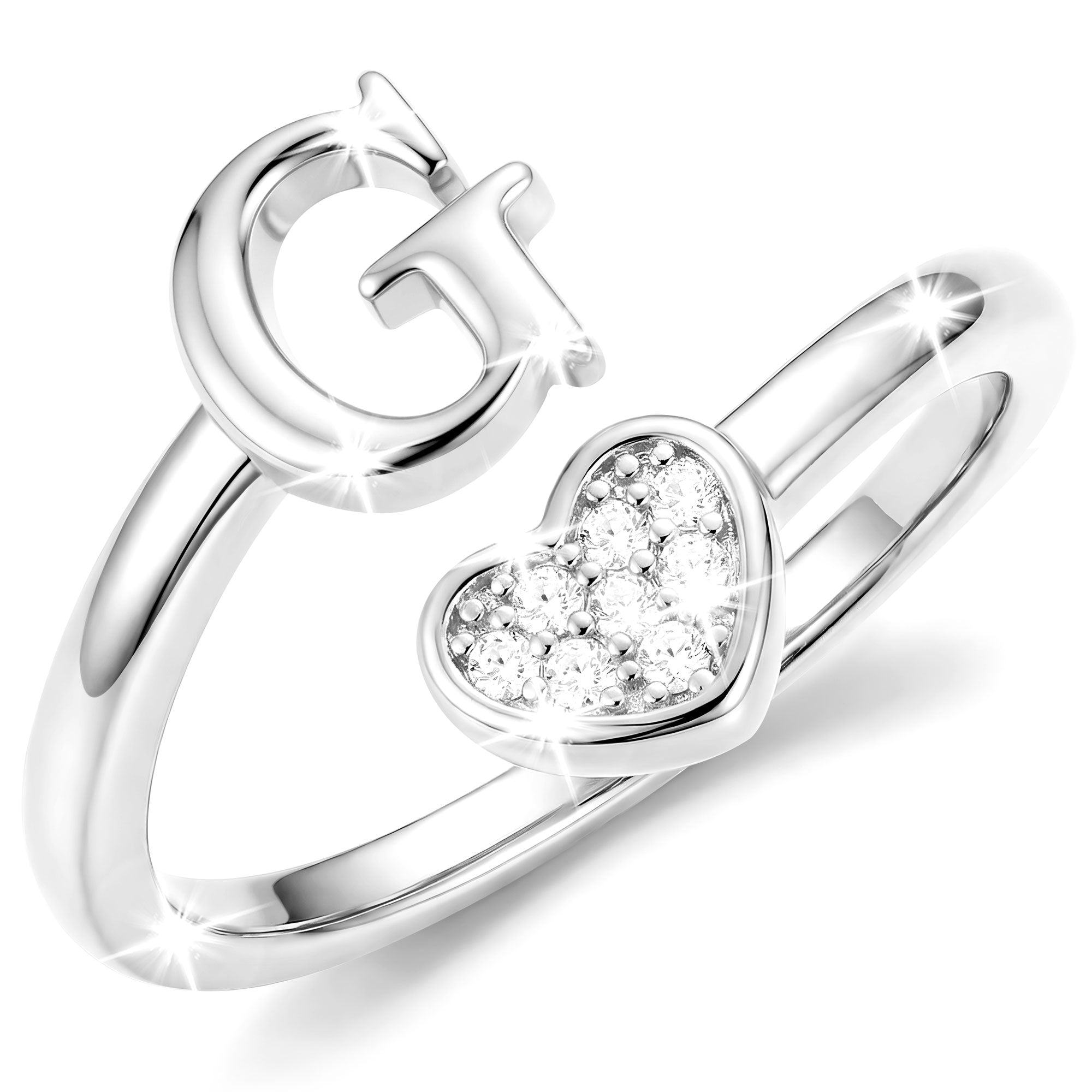 Silver-Open Love Heart Letter Ring-G