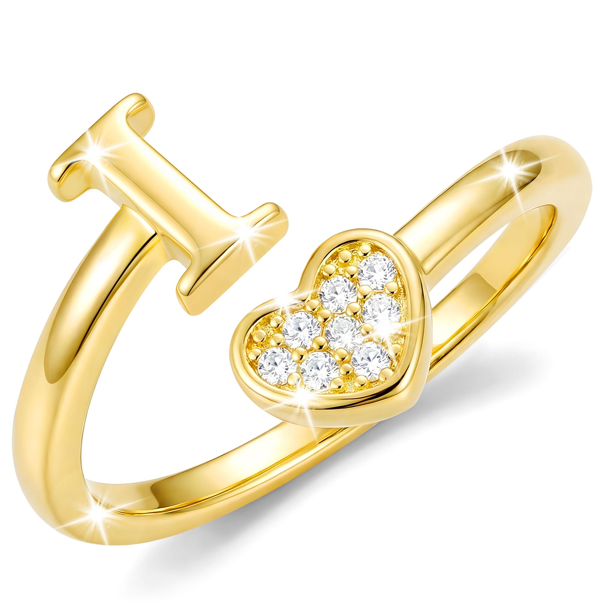 Gold-Open Love Heart Letter Ring-I