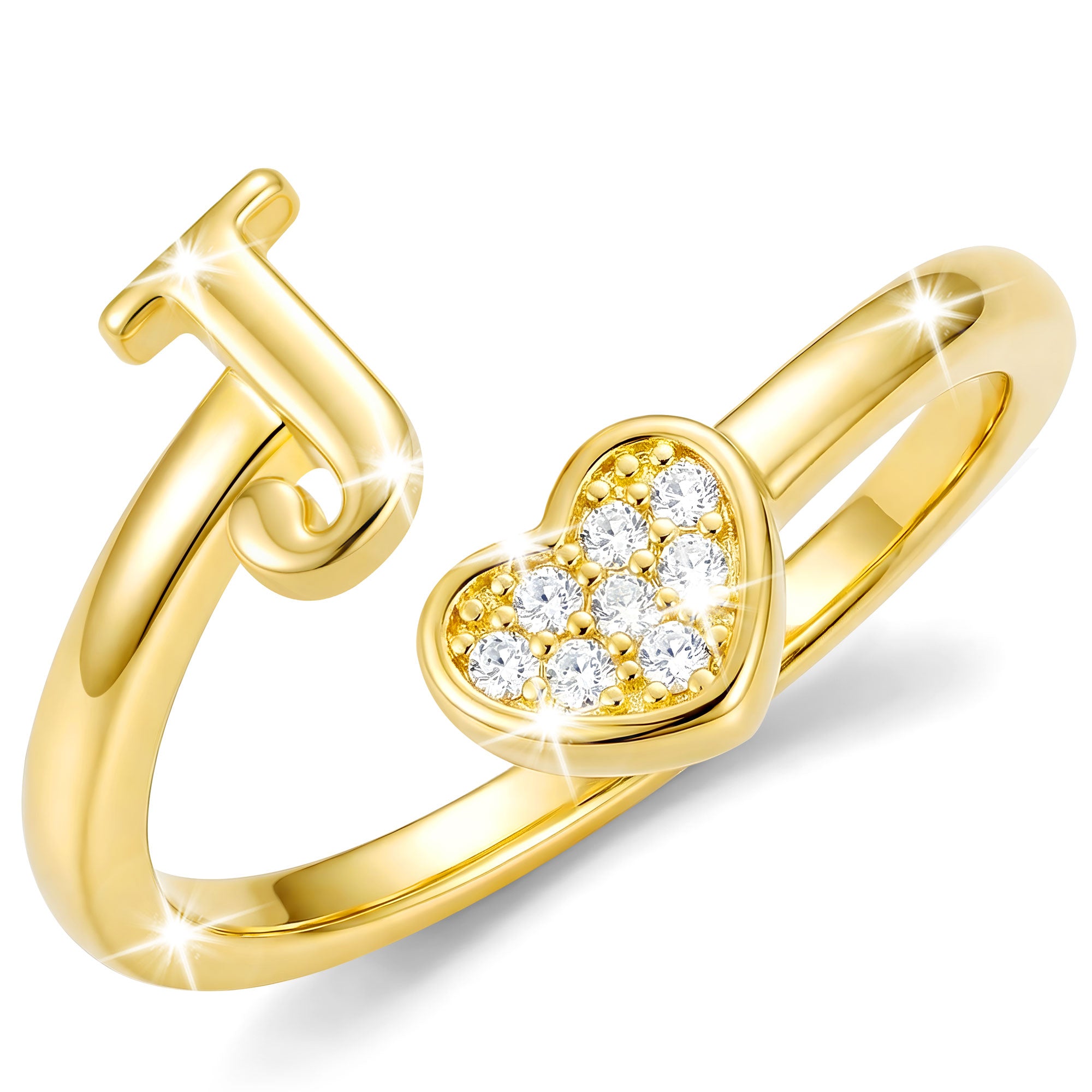 Gold-Open Love Heart Letter Ring-J