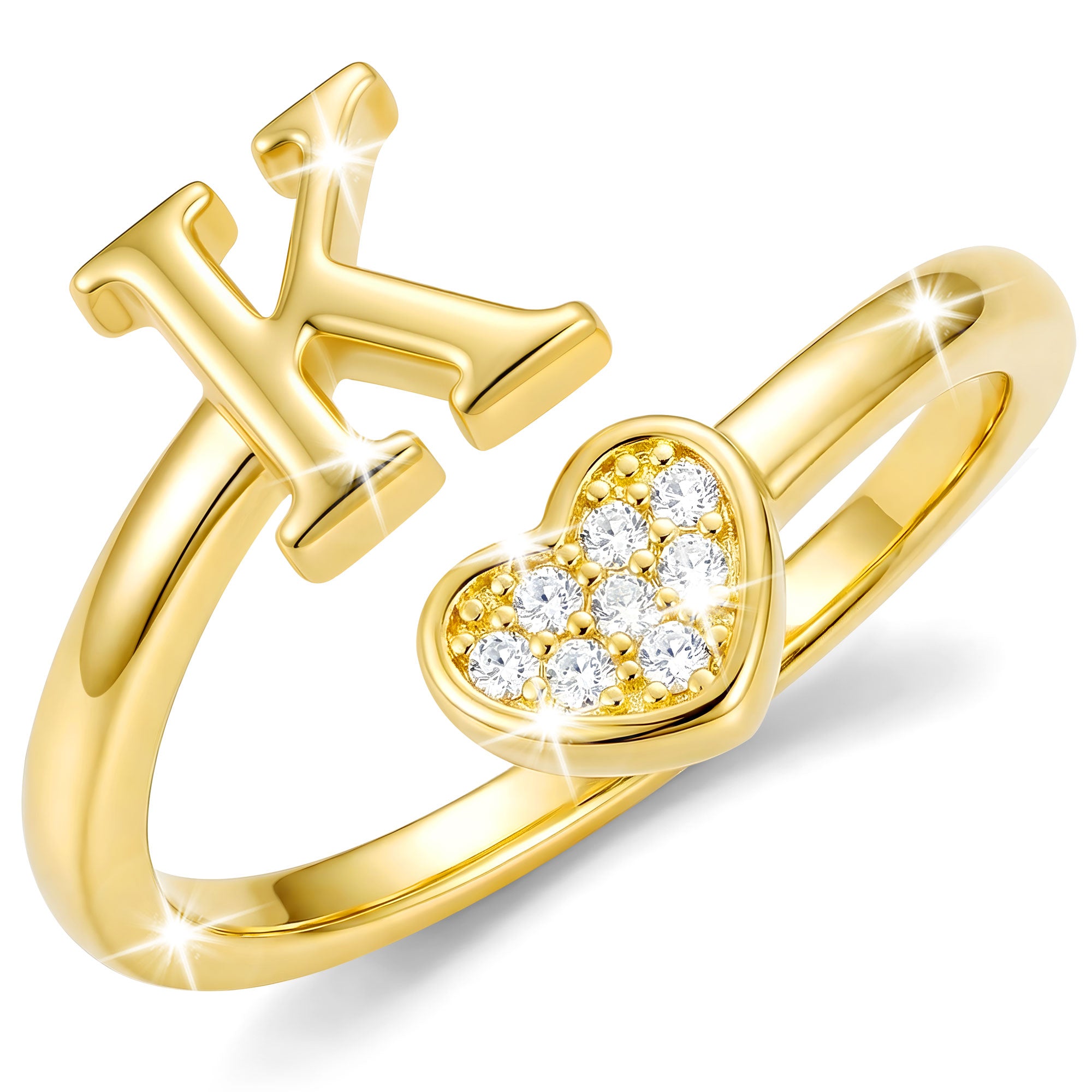 Gold-Open Love Heart Letter Ring-K