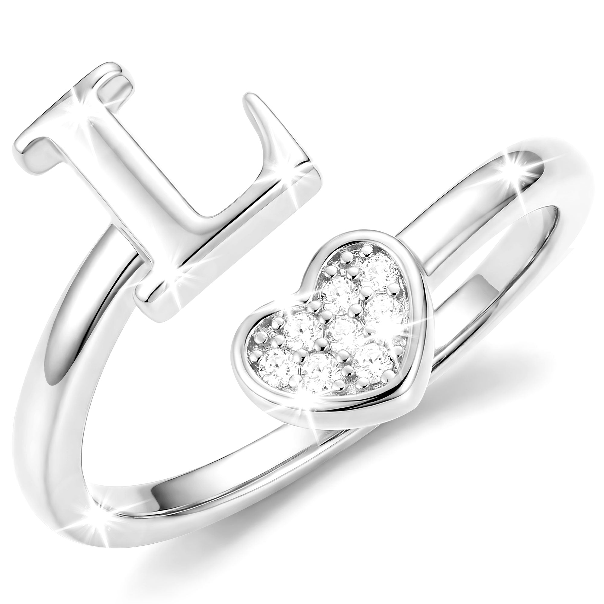 Silver-Open Love Heart Letter Ring-L