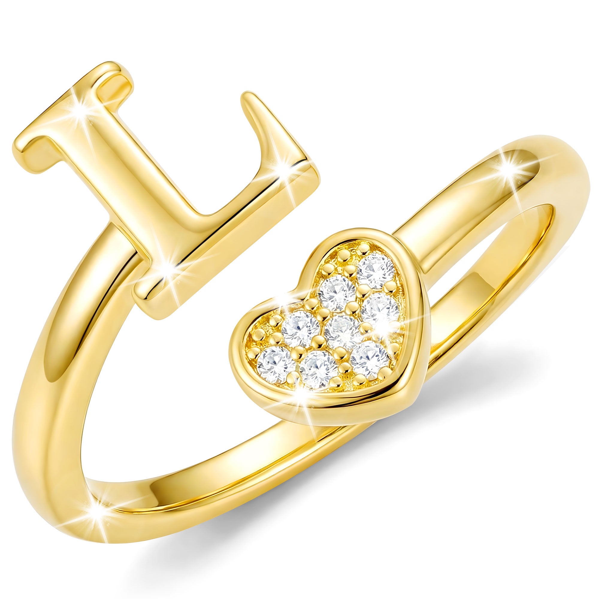 Gold-Open Love Heart Letter Ring-L