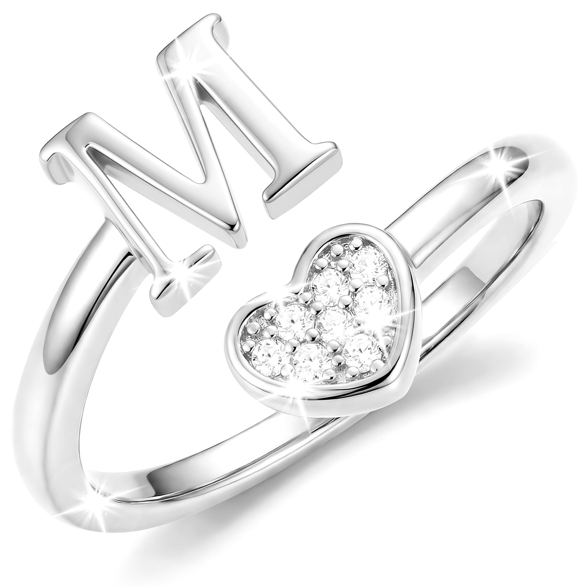 Silver-Open Love Heart Letter Ring-M
