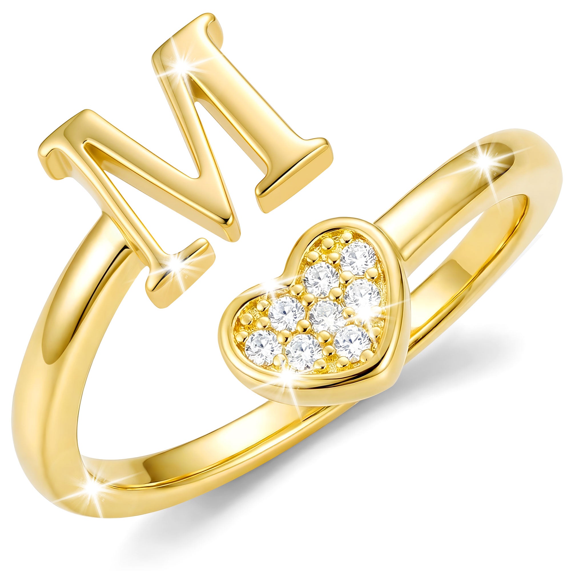 Gold-Open Love Heart Letter Ring-M
