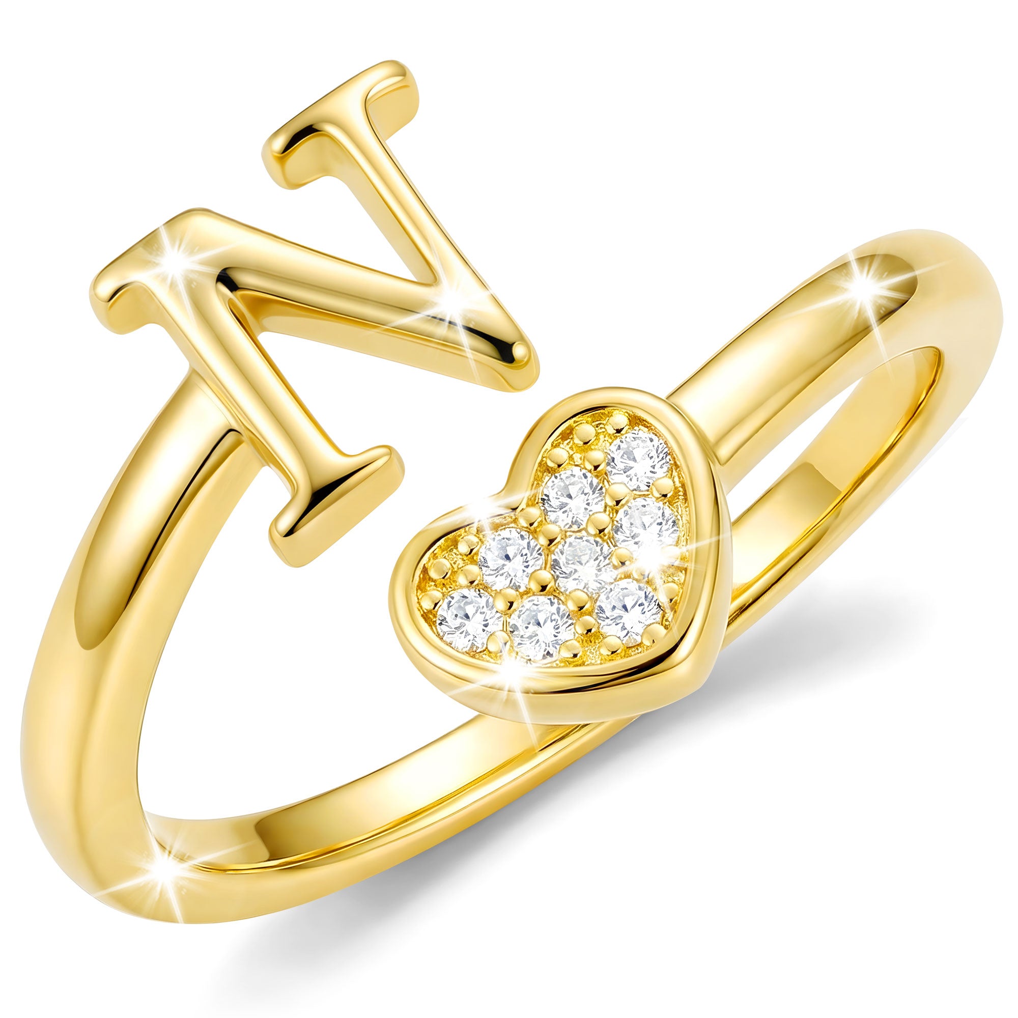 Gold-Open Love Heart Letter Ring-N