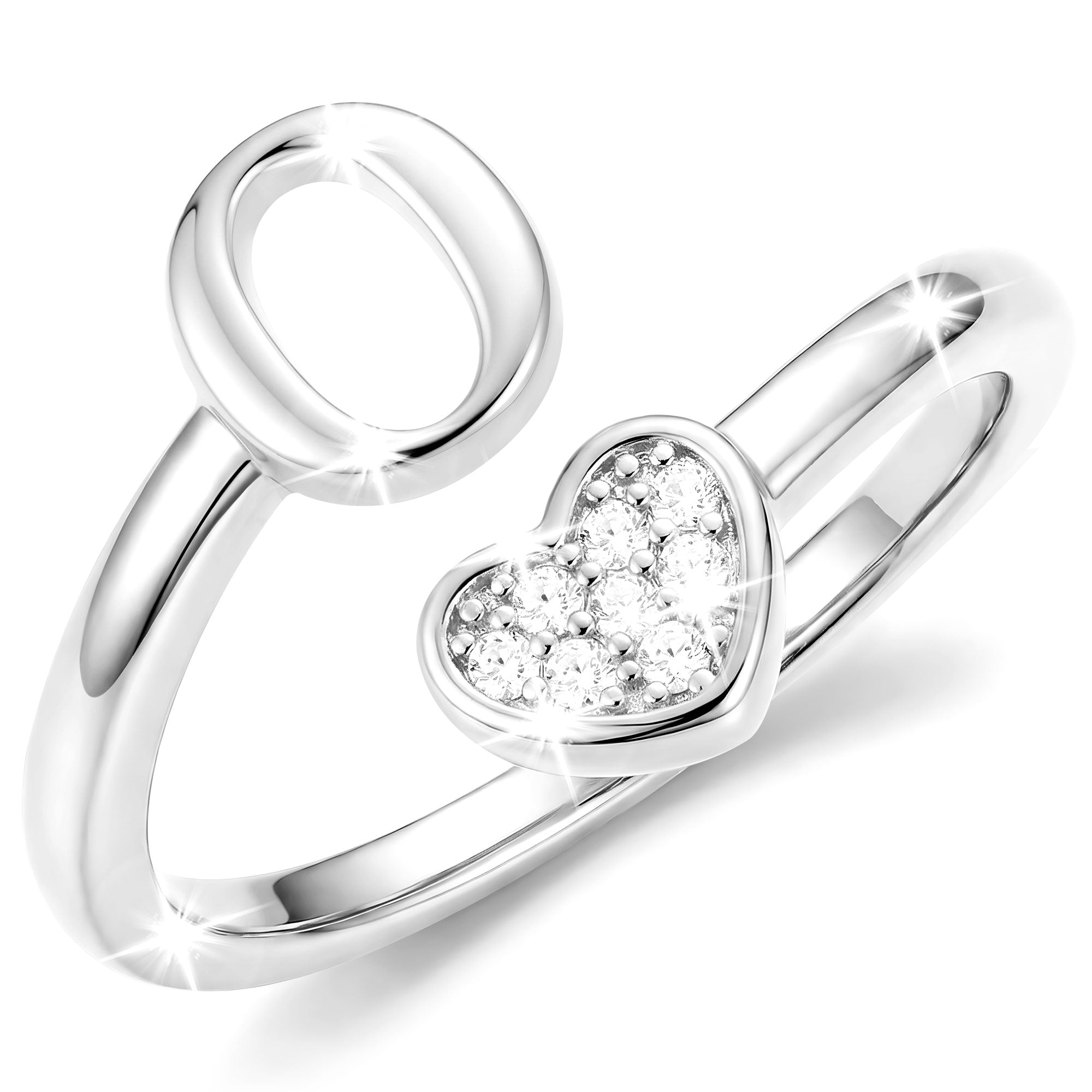 Silver-Open Love Heart Letter Ring-O