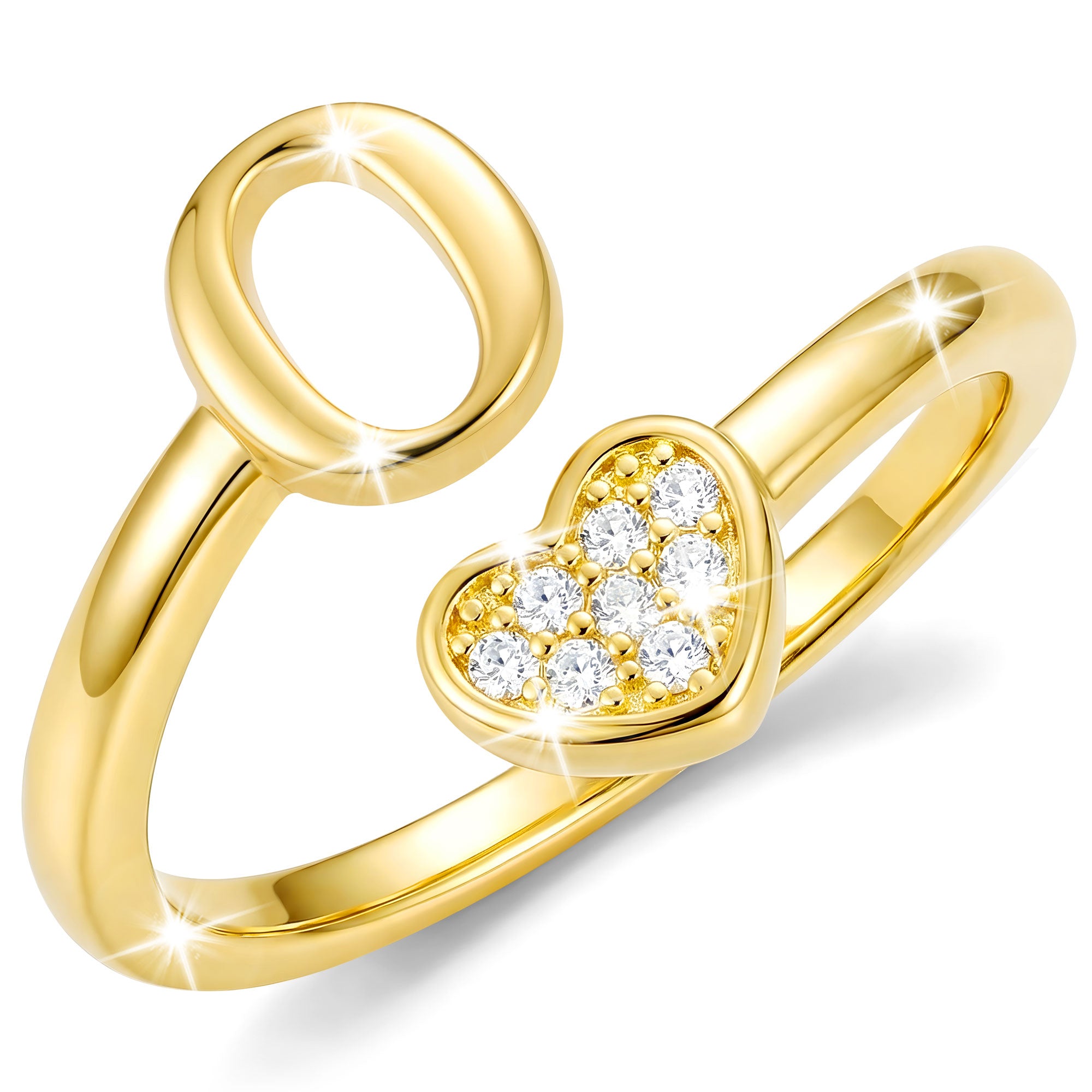 Gold-Open Love Heart Letter Ring-O