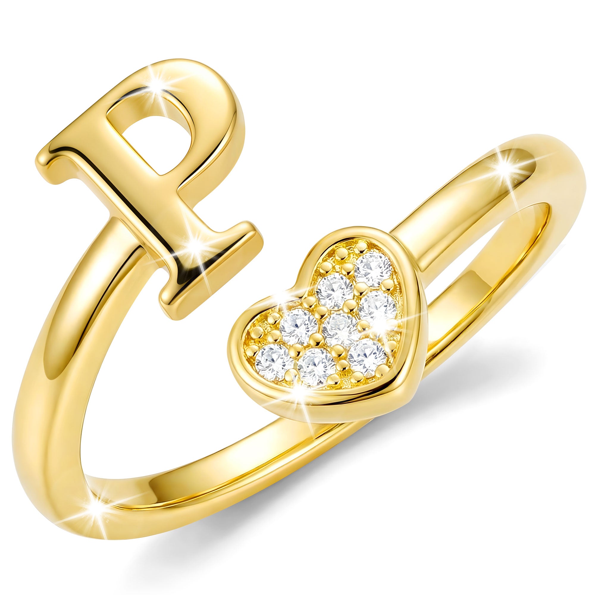 Gold-Open Love Heart Letter Ring-P