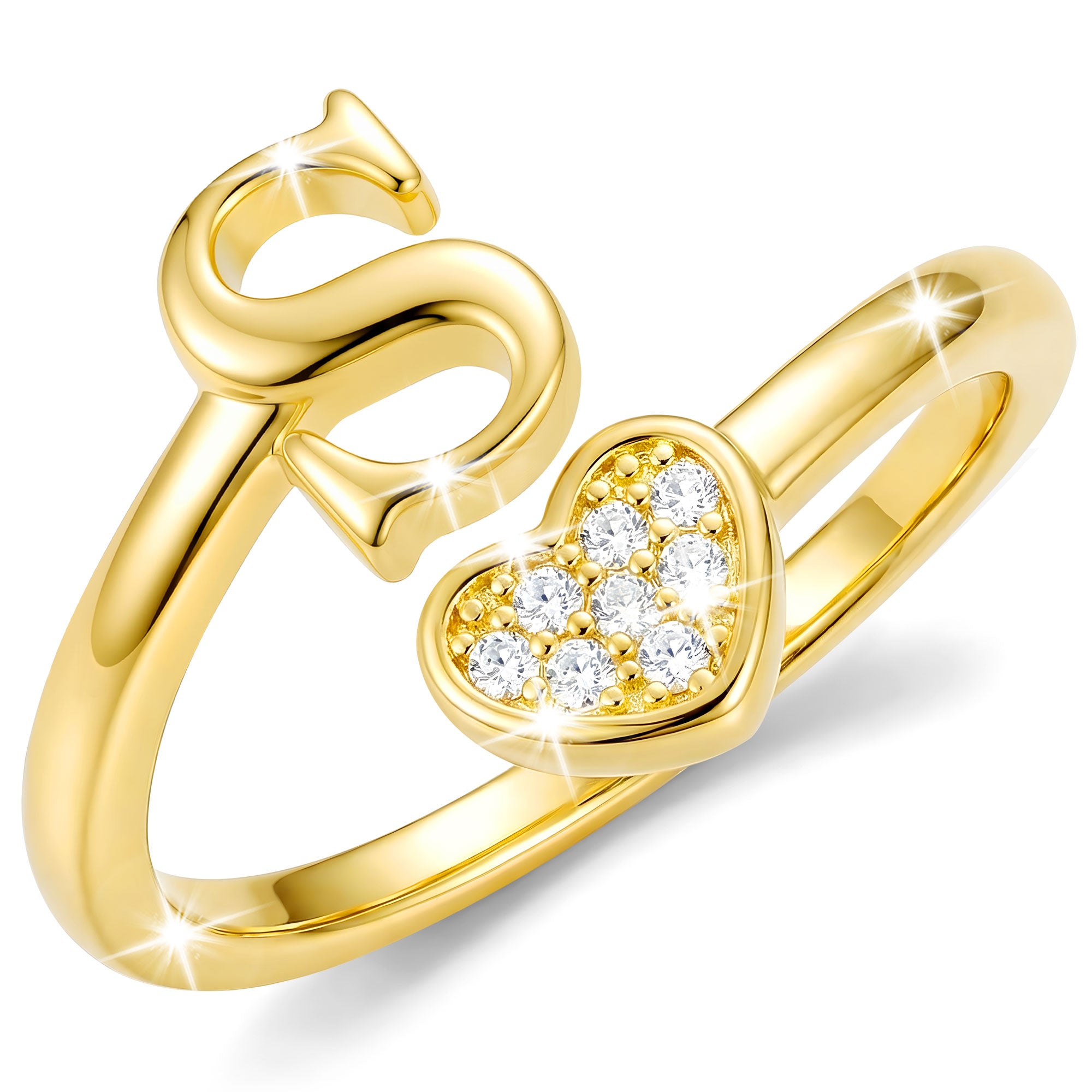 Gold-Open Love Heart Letter Ring-S
