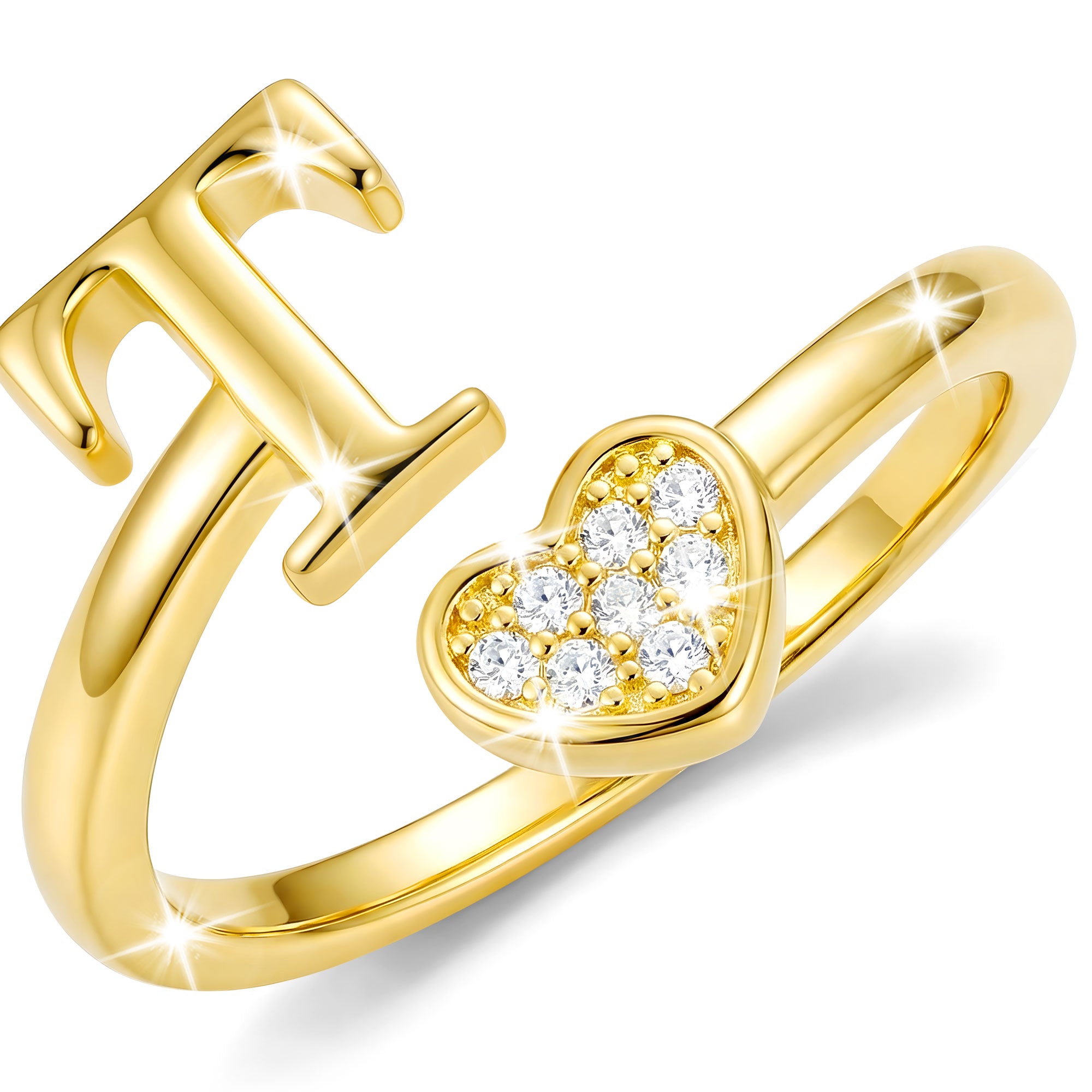 Gold-Open Love Heart Letter Ring-T