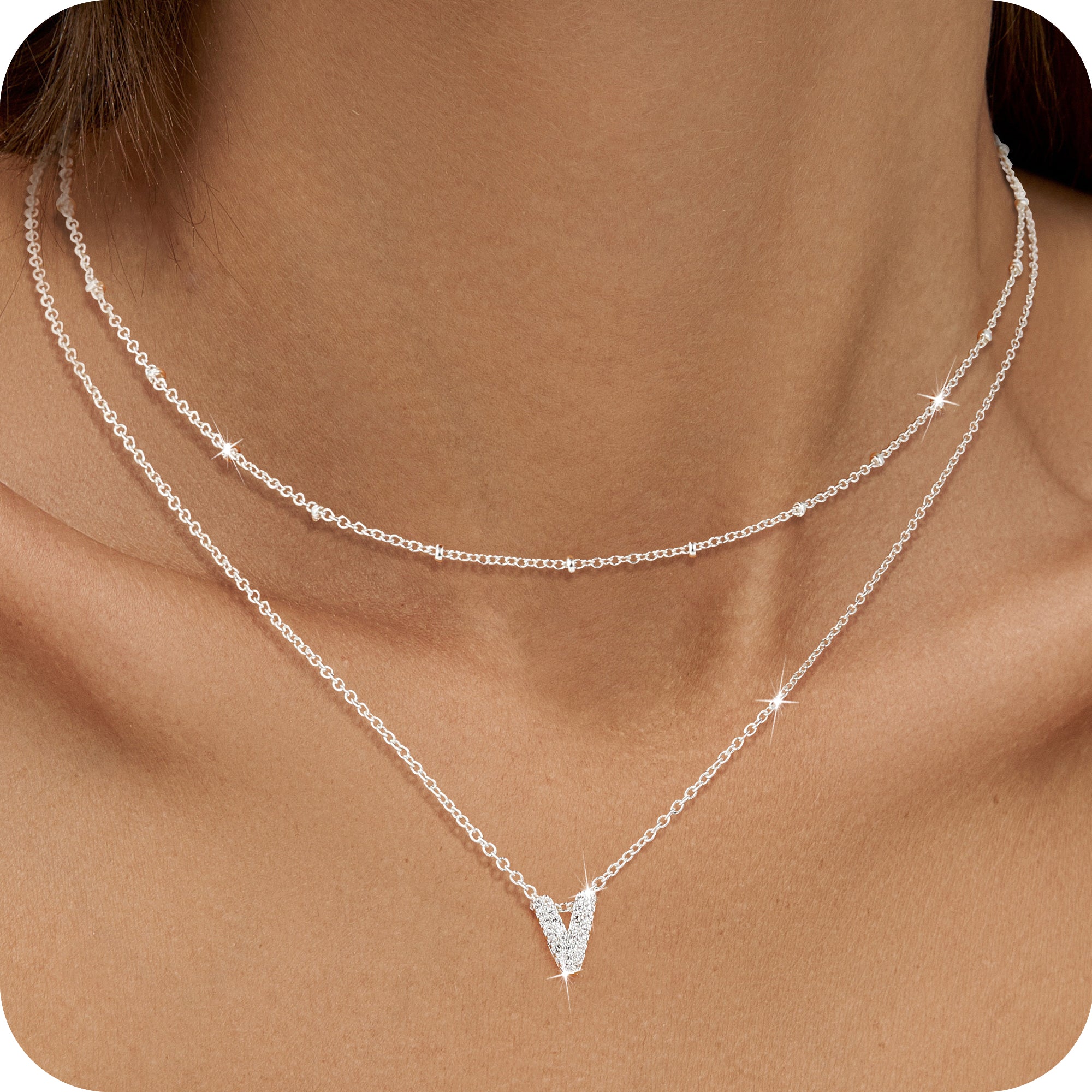 Silver-Layer Letter Necklace-V