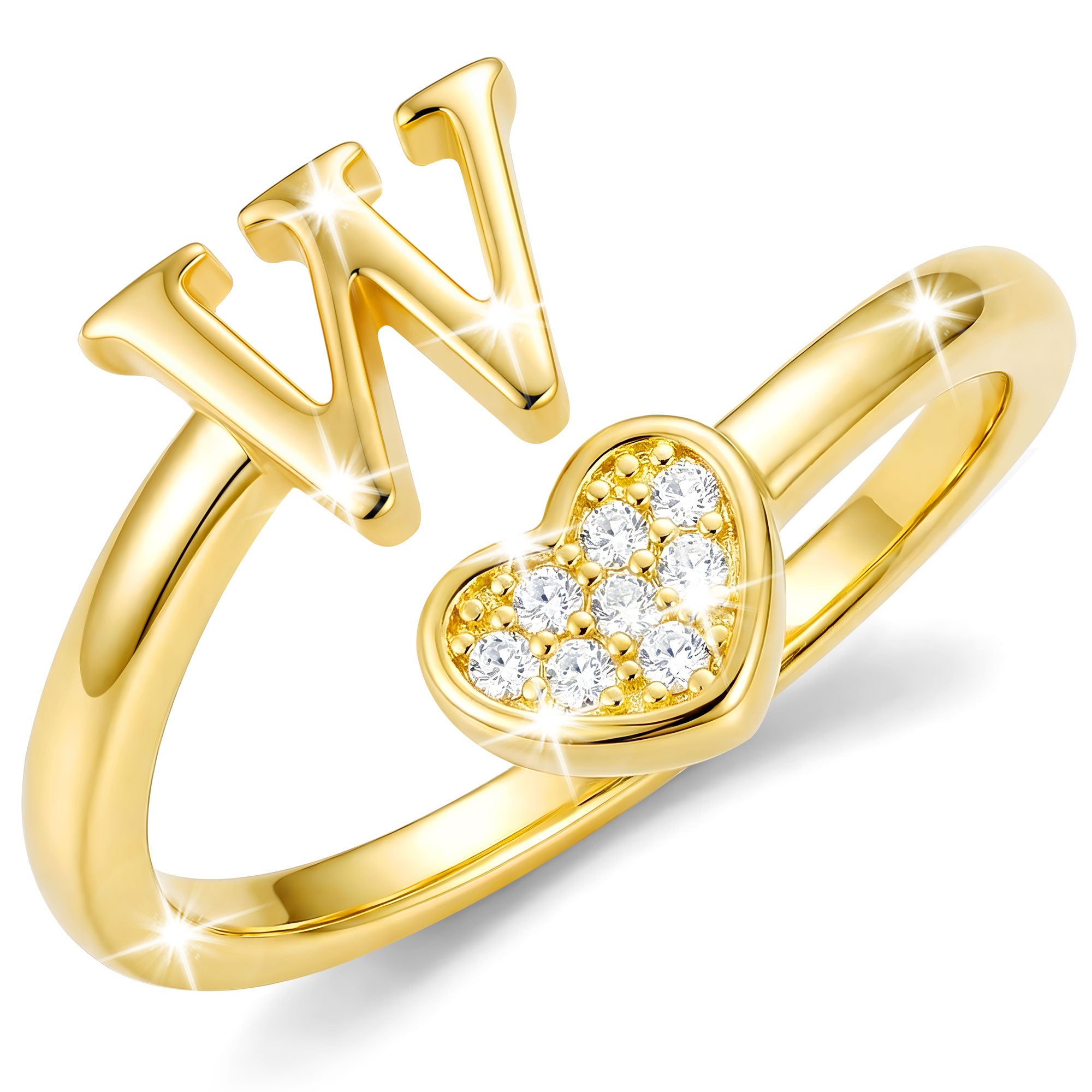 Gold-Open Love Heart Letter Ring-W