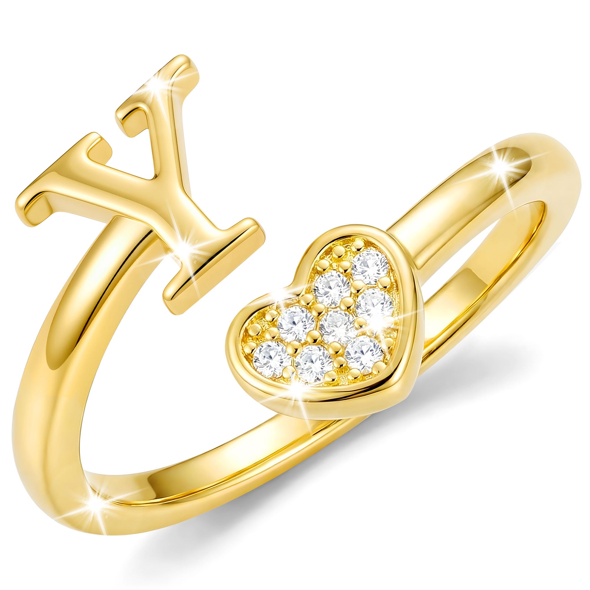 Gold-Open Love Heart Letter Ring-Y
