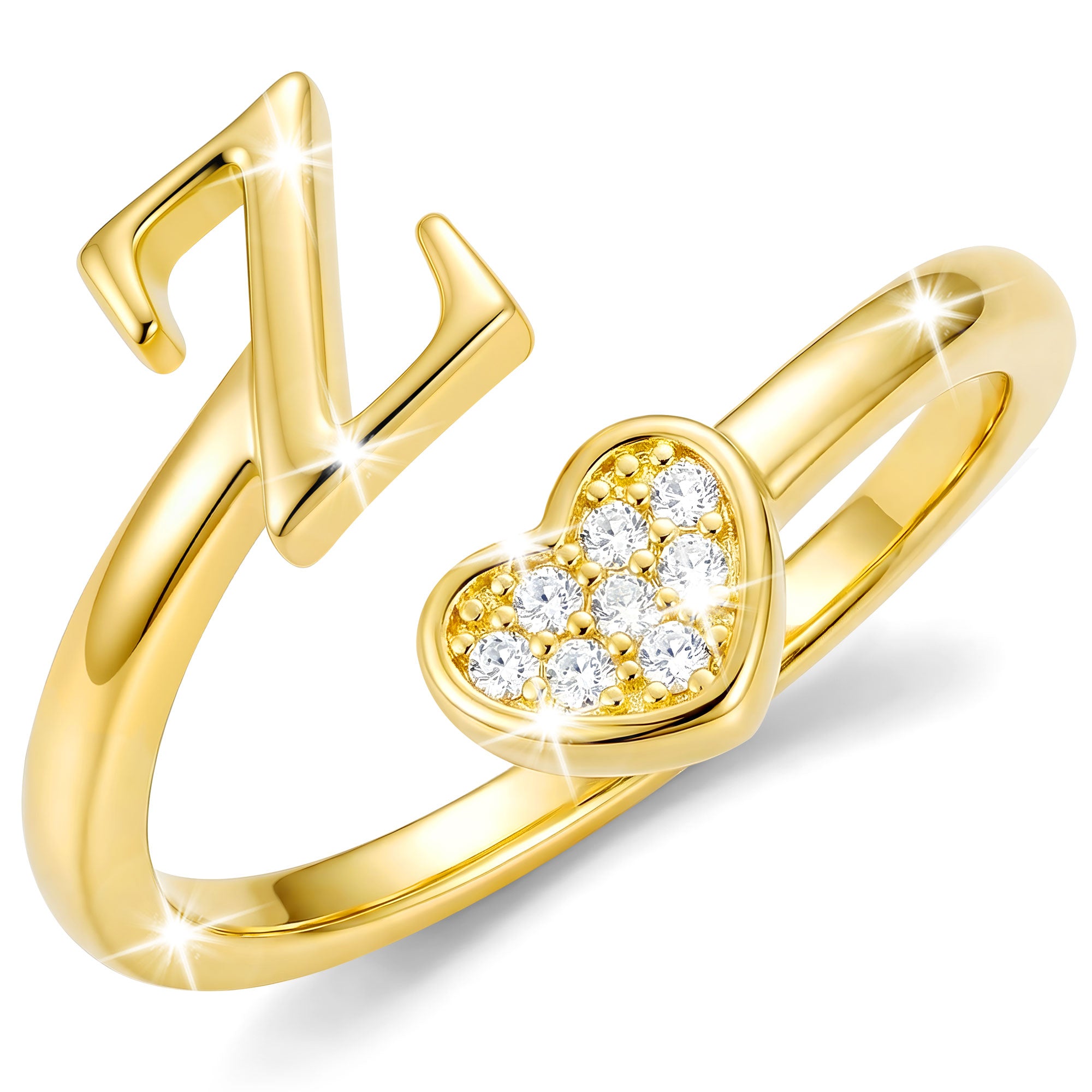 Gold-Open Love Heart Letter Ring-Z