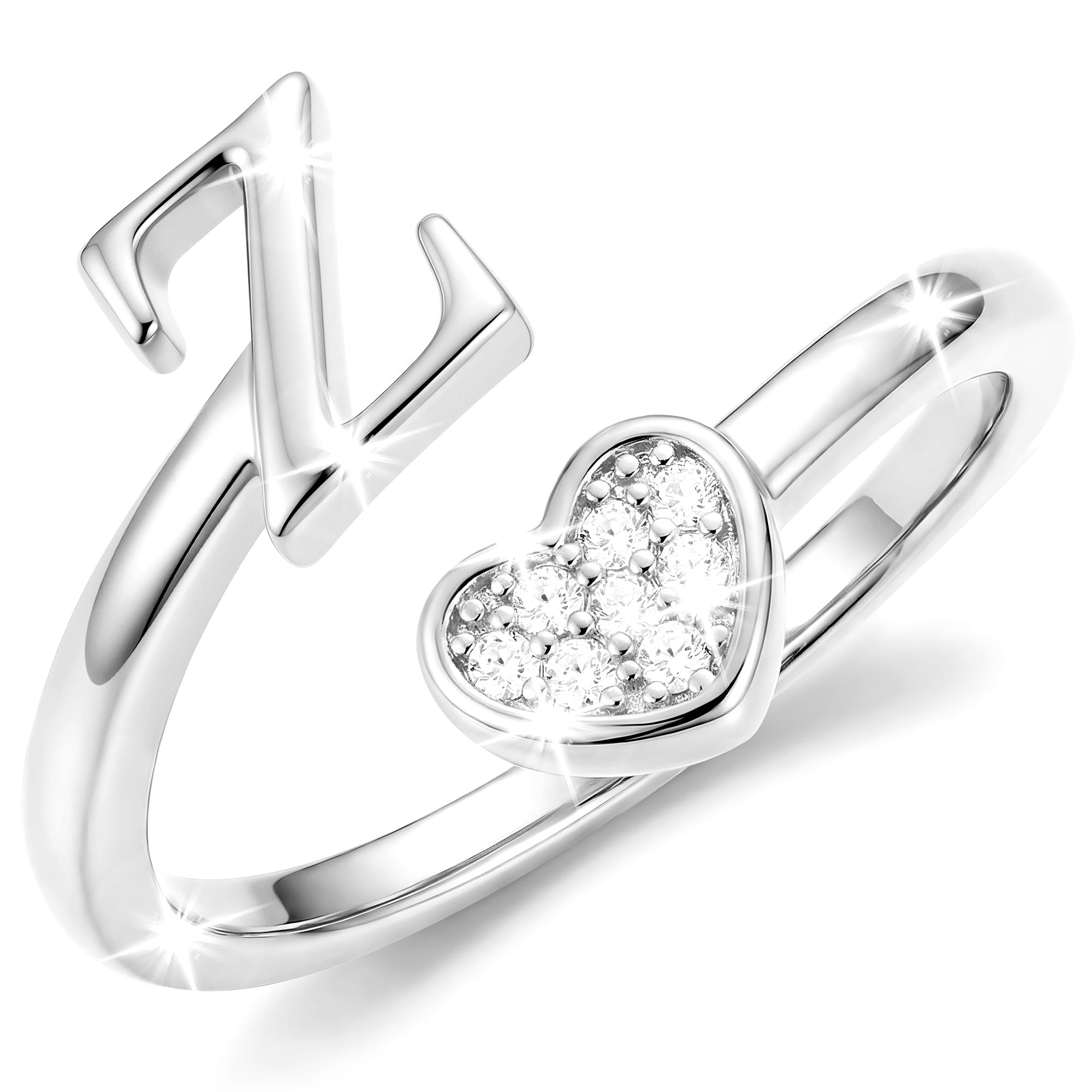 Silver-Open Love Heart Letter Ring-Z