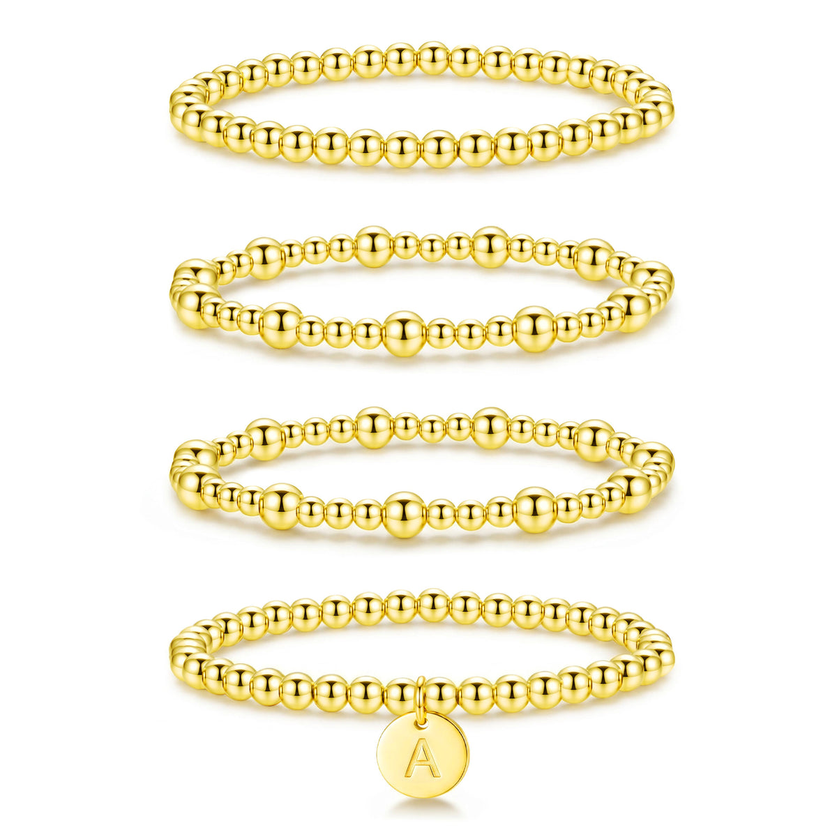 APSVO 18K Gold Plated Initial Beaded Bracelets for Women Charms Stackable Letter A Chain Bracelet Set Birthday Graduation Mothers Day Jewelry Gifts Teen Mom Her Girlfriend Adults Wife Daughter Ideas